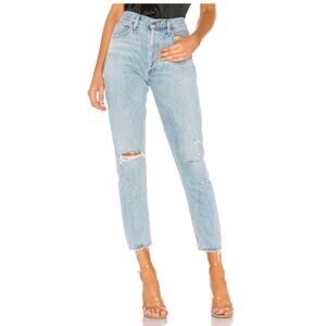 AGolde Jamie High Rise Jeans Light Wash Blue Denim Distressed Ripped size 27